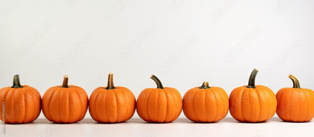 Copy space image of small pumpkins against a white backdrop