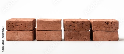 A copy space image of three clay bricks stacked against a white background