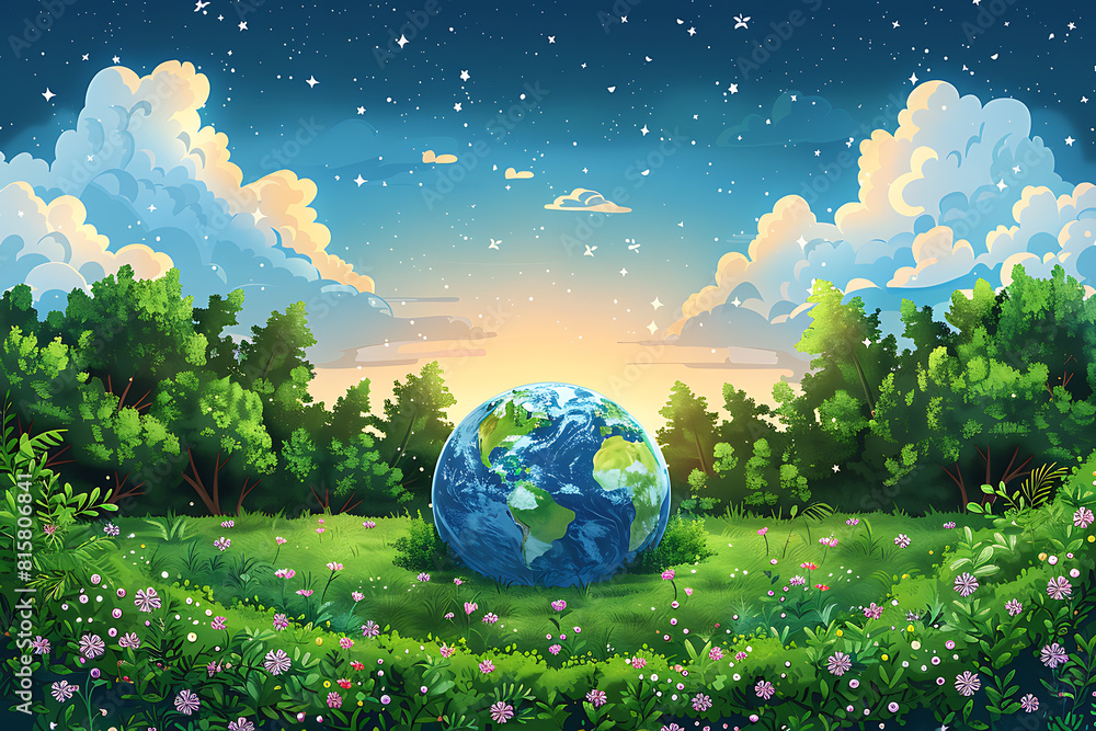 A vibrant blue and green eco Earth globe symbolizes environmental world protection, ecological conservation, and the urgent message of 
