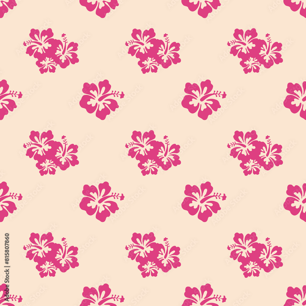 Obraz premium Beautiful seamless floral pattern, spring summer background with tropical flowers hibiscus,. Exotic wallpaper, Hawaiian style