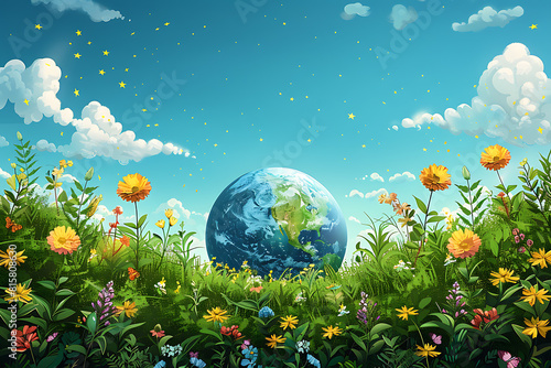 A vibrant blue and green eco Earth globe symbolizes environmental world protection, ecological conservation, and the urgent message of "Save the Planet" celebrated on Earth Day