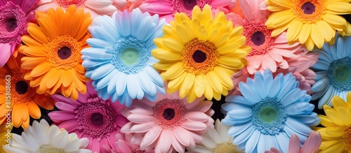 Top view of a bouquet featuring vibrant gerbera flowers with ample copy space for visual composition