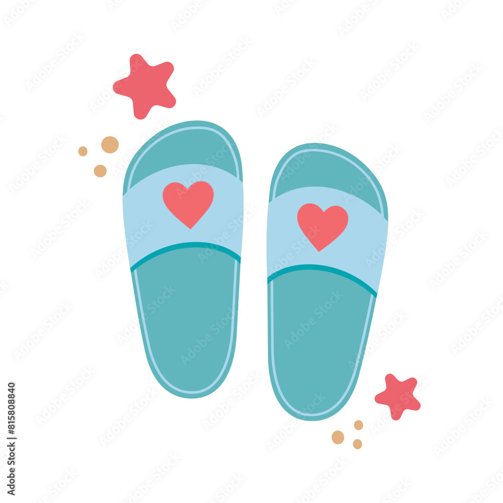 Flip flops icon with starfishes. Cute colorful shoes for summer design. Beach vacation concept. Vector cartoon illustration isolated on white. Flat design. Flip flops icon with starfishes. Cute colorful shoes for summer design. Beach vacation concept. Vector cartoon illustration isolated on white. Flat design.