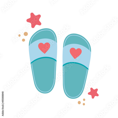 Flip flops icon with starfishes. Cute colorful shoes for summer design. Beach vacation concept. Vector cartoon illustration isolated on white. Flat design.