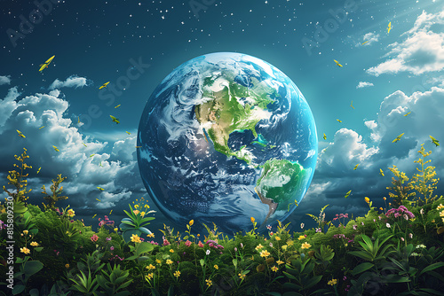 A blue and green eco Earth globe symbolizing environmental world protection  highlighting the importance of sustainability and ecological conservation efforts