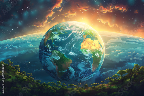 A blue and green eco Earth globe symbolizing environmental world protection, highlighting the importance of sustainability and ecological conservation efforts © Evhen Pylypchuk