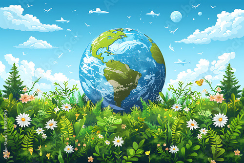 A vibrant blue and green eco Earth globe highlighting themes of environmental world protection, ecological conservation, and the message of "Save the Planet" in celebration of Earth Day © Evhen Pylypchuk