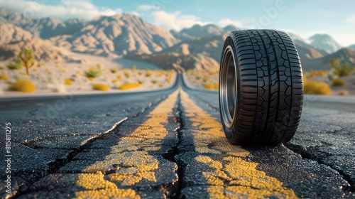 Wallpaper Mural A new tire on the side of an empty road in the desert, with mountains in the background.
 Torontodigital.ca