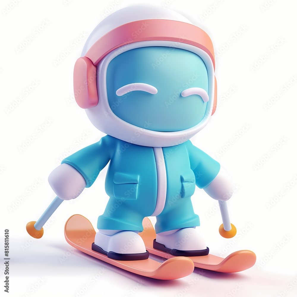 cute Skier icon, 3D render, white background, generative AI cute Skier icon, 3D render, white background, generative AI