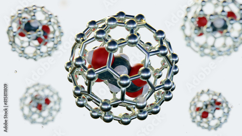 3d rendering of drug molecules inside of fullerene