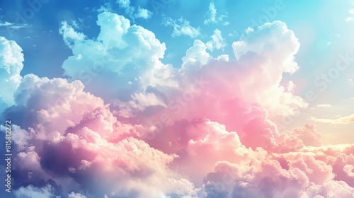 Amazing beautiful colorful clouds in blue sky with sun rays shining through them. photo