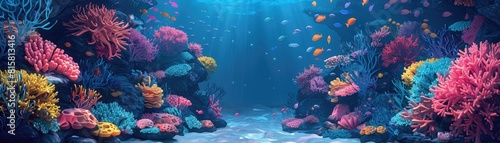 Underwater scene. Colorful coral reef with exotic fishes.