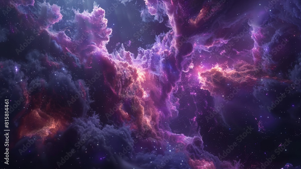 Interstellar space, colorful nebula with stars.