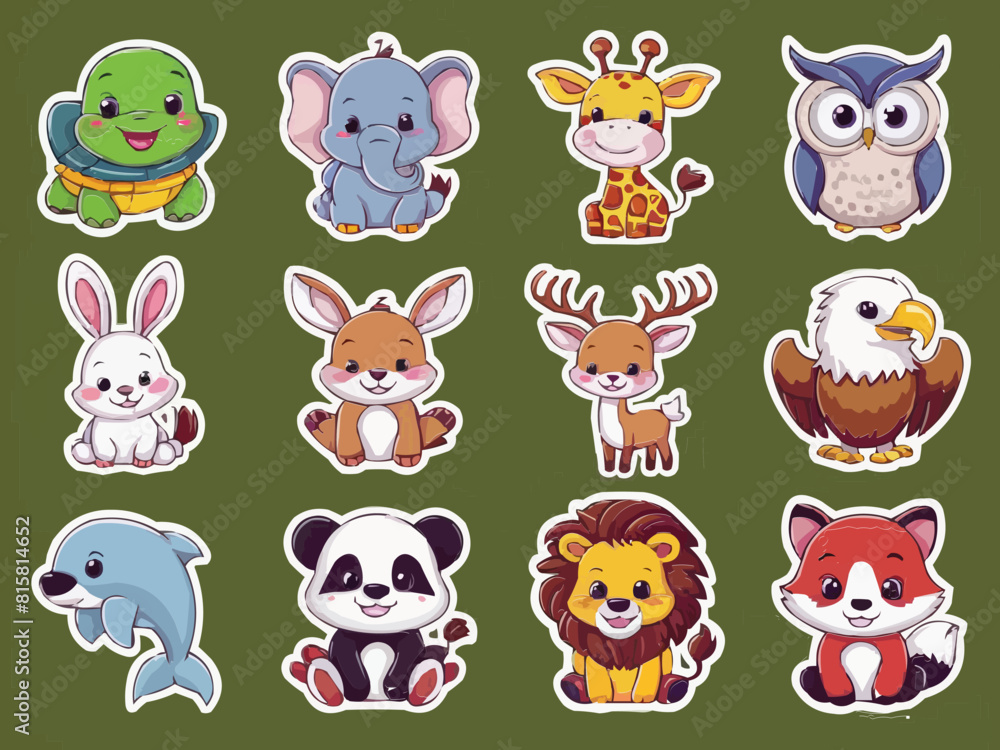 Obraz premium Animal stickers turtle colorful customized vector illustration art