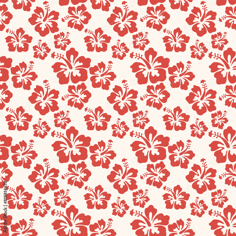 Fototapeta premium Beautiful seamless floral pattern, spring summer background with tropical flowers hibiscus,. Exotic wallpaper, Hawaiian style