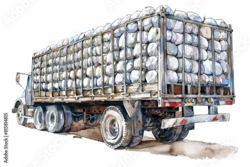 A truck is carrying a load of hay photo