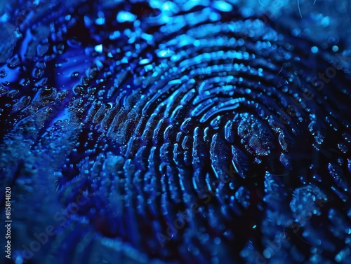 fingerprint blue color, wet grunge texture, dark background 