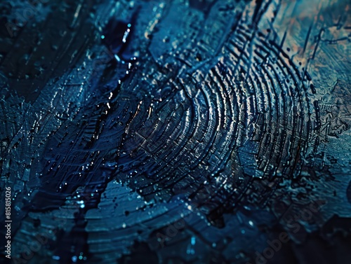 fingerprint blue color, wet grunge texture, dark background 