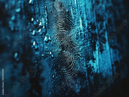 fingerprint blue color, wet grunge texture, dark background 