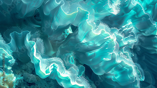 Mesmerizing dance of turquoise-coral forms, casting captivating shadows.