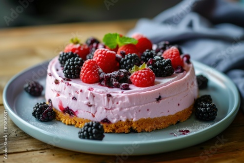 Wallpaper Mural Sweet Berry cheesecake. Pastry creamy fruit. Generate Ai Torontodigital.ca