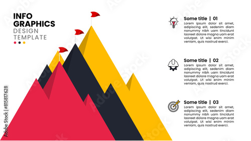 Infographic template. 3 abstract mountains with steps to success