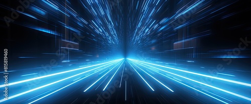 A blue and white image of a road with a blue sky in the background