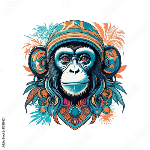 Colorful monkey mascot image. psychedelic graphic design. Format PNG