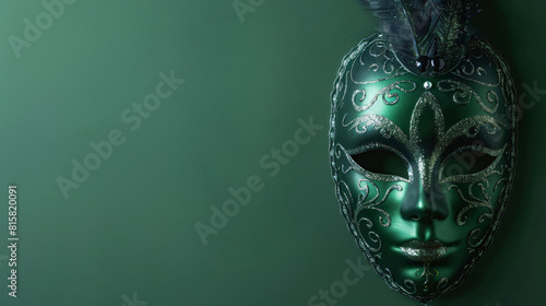 Carnival mask on green background