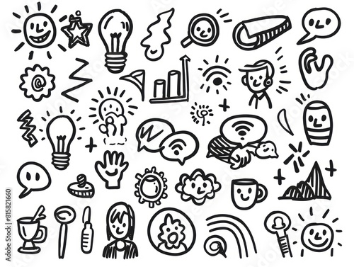 corporate culture hand draw doodle icon set