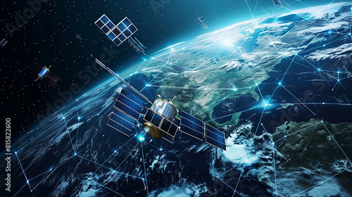 A network of interconnected satellites orbiting high above the Earth, beaming data and communication signals across the globe with unparalleled speed and efficiency.