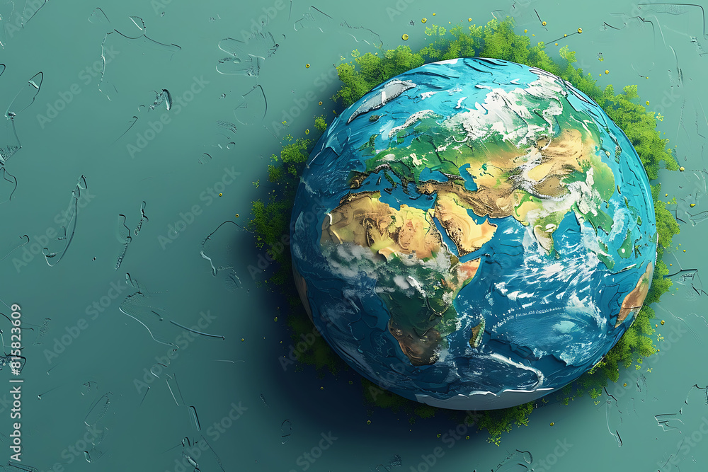 Fototapeta premium A vibrant blue and green eco Earth globe symbolizes environmental world protection and ecological conservation, promoting the message 