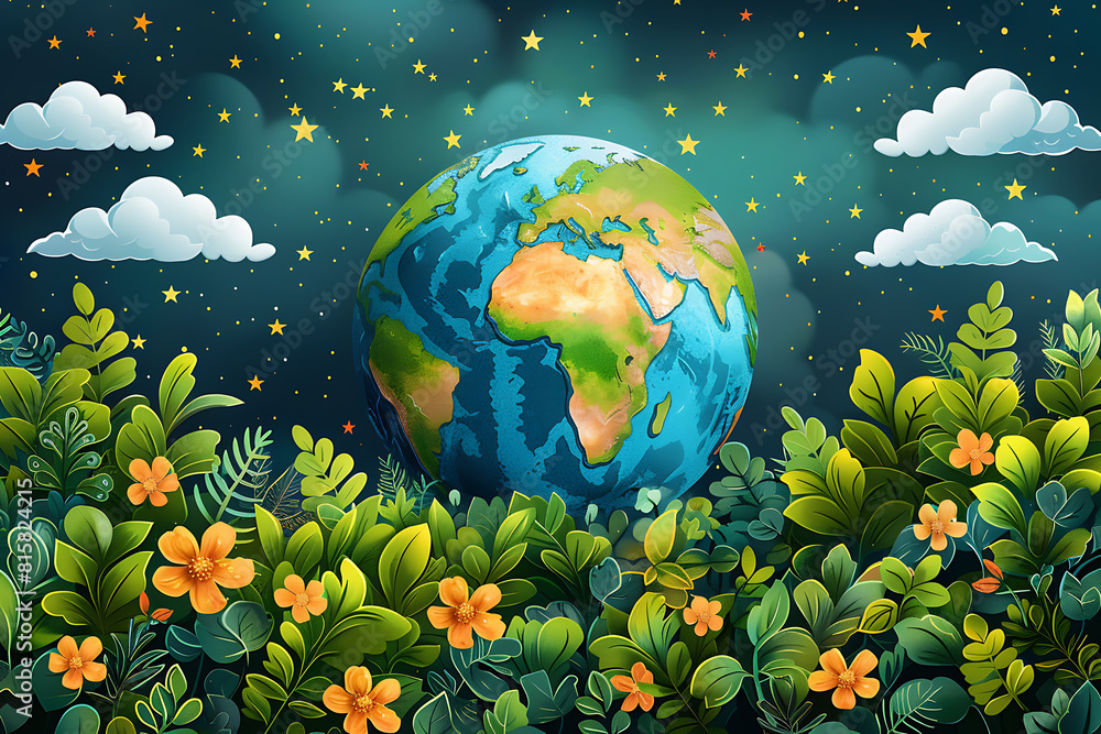 Fototapeta premium A vibrant blue and green eco Earth globe symbolizes environmental world protection and ecological conservation, promoting the message 