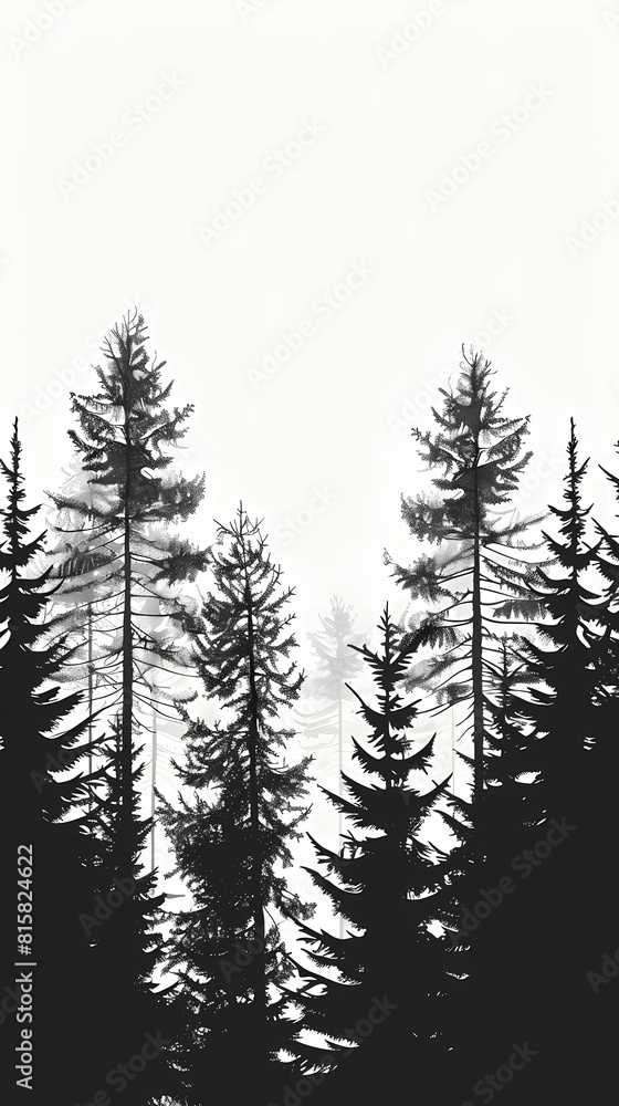 Obraz premium Winter forest fir trees spruce silhouette vector image,Pine forest silhouette wood tree background .