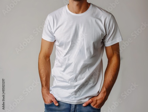 man wearing in white t-shirt, white background