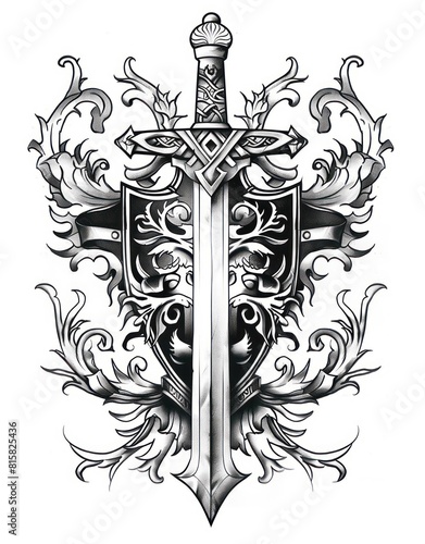 medieval ornate decal black and white tattoo draw