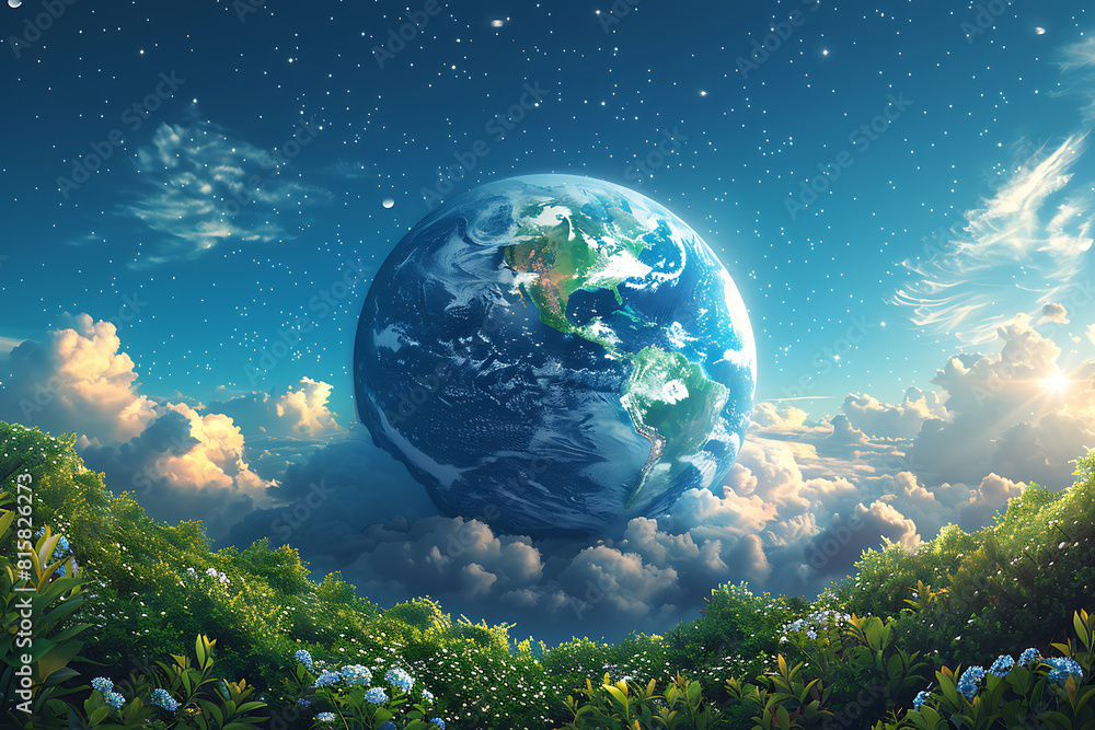 A vibrant blue and green eco Earth globe symbolizes environmental world protection and ecological conservation, promoting the message A vibrant blue and green eco Earth globe symbolizes environmental world protection and ecological conservation, promoting the message