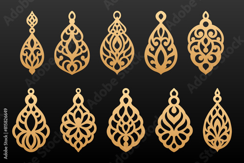 laser cut Earrings set, boho style Jewelry pendants templates.