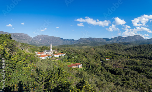 Scenic View of Historic Church Amidst Tropical Mountains