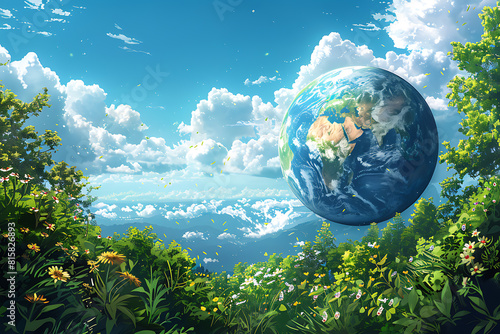 A vibrant blue and green eco Earth globe highlighting themes of environmental world protection, ecological conservation, and the message of 