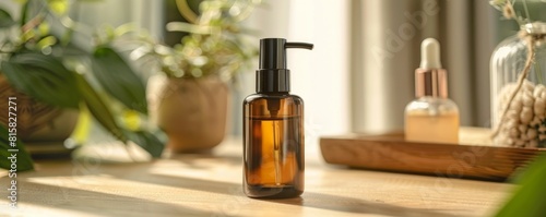 Elegant serum bottle with a pump  displayed prominently to highlight its regenerative and moisturizing properties for facial care