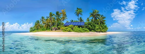 solar panels on the beach in paradise island © XTSTUDIO