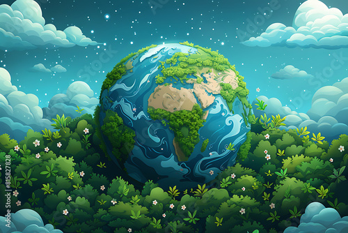 A vibrant blue and green eco Earth globe highlighting themes of environmental world protection  ecological conservation  and the message of  Save the Planet  in celebration of Earth Day