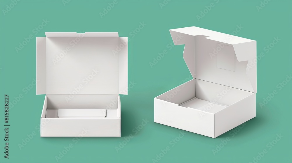 Detailed mockup of white closed and open cardboard boxes. Realistic modern illustration of blank carton packages for gifts or delivery. Detailed mockup of white closed and open cardboard boxes. Realistic modern illustration of blank carton packages for gifts or delivery.