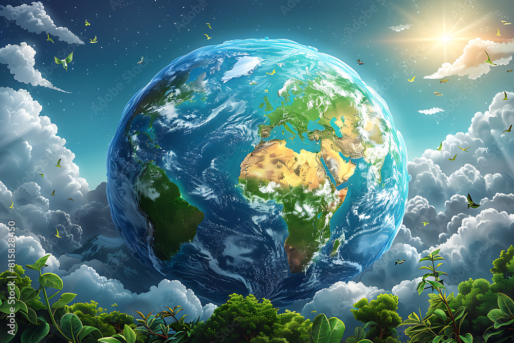A vibrant blue and green eco Earth globe highlighting themes of environmental world protection, ecological conservation, and the message of A vibrant blue and green eco Earth globe highlighting themes of environmental world protection, ecological conservation, and the message of
