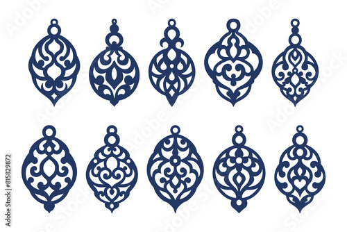 Earrings cutting templates set, laser cut jewelry designs, vector.