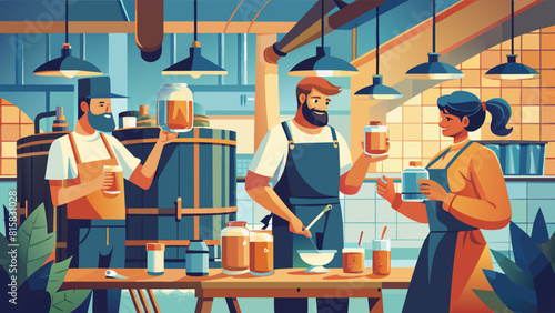 Craft Beer Tasting in a Bustling Artisanal Brewery