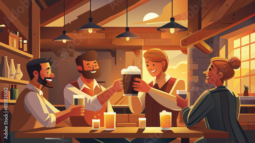 Cheerful Friends Toasting Drinks at a Cozy Pub Gathering
