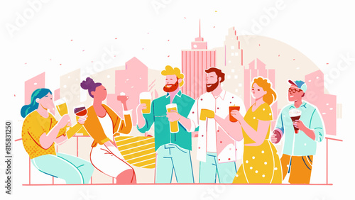 Diverse Group of Friends Enjoying Coffee in Urban Setting