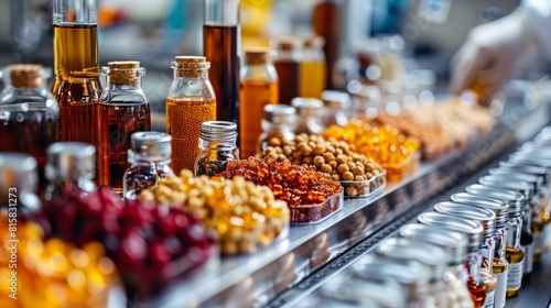 assorted food samples are neatly organized on a lab table for analysis, showcasing quality control practices in the food industry photo